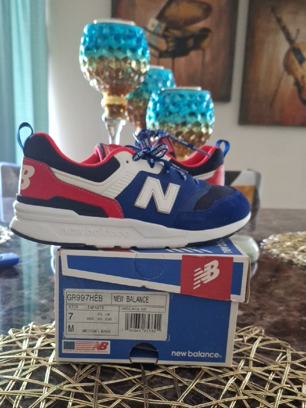 New Balance Kids Blue, Red and White Athletic Sneakers